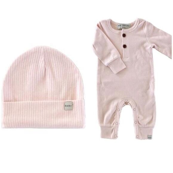 GIVE THEM LALA BABY PINK ONSIE/HAT SET, 3-6 Months NWT - Picture 1 of 5